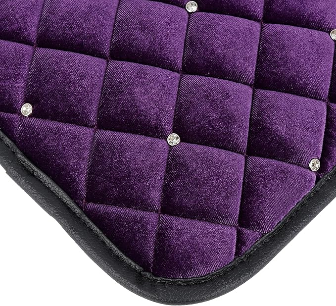 X AUTOHAUX Universal Car Center Console Cover, Plush Fabric Armrest Cushion Pad with Rhinestone Design, Purple
