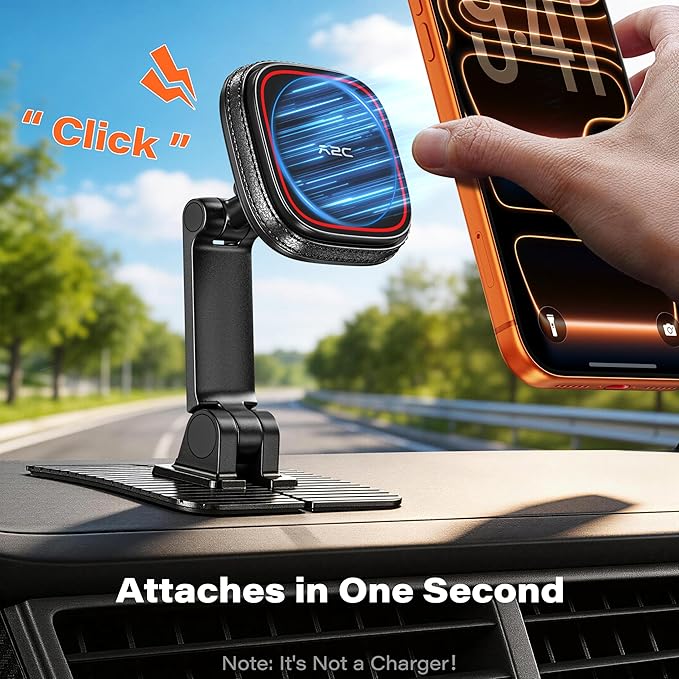 APPS2Car for Magsafe Car Mount, Dual-Axis Adjustable Magnetic Phone Holder for Car with Large 3.15" x 3.15" Adhesive Base, Fit Most Flat & Micro-Curved Dashboard, Compatible for iPhone 12-17 Series