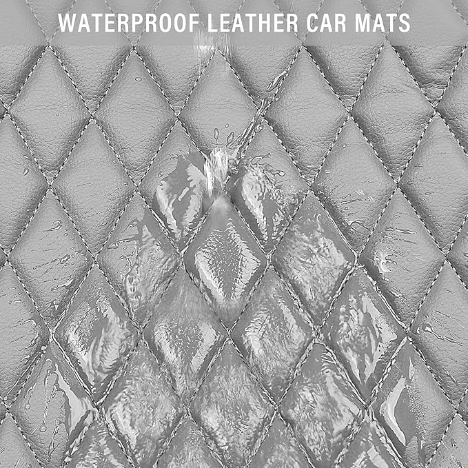 CAR PASS Bling Diamond Car Mats Gray Leather Floor Mats Sparkly Glitter Crystal Shining Rhinestone Carpet Anti-Slip Waterproof Pad Universal Fit for Automotive SUV Sedan Van 5pcs for Girl Women Gray