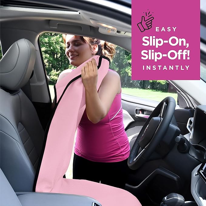 lebogner Car Seat Towel Cover for Post Gym Workout, Running, Swimming, and Hiking, 2 Pack Universal Fit Anti-Slip Waterproof Sweating Bucket Seat Protector for Cars, SUVs and Trucks, Pink
