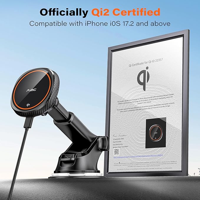 APPS2Car Magnetic Car Phone Mount - Designed Only for MagSafe iPhone 17-12 Series, Orange/Black Data Cable (Random)