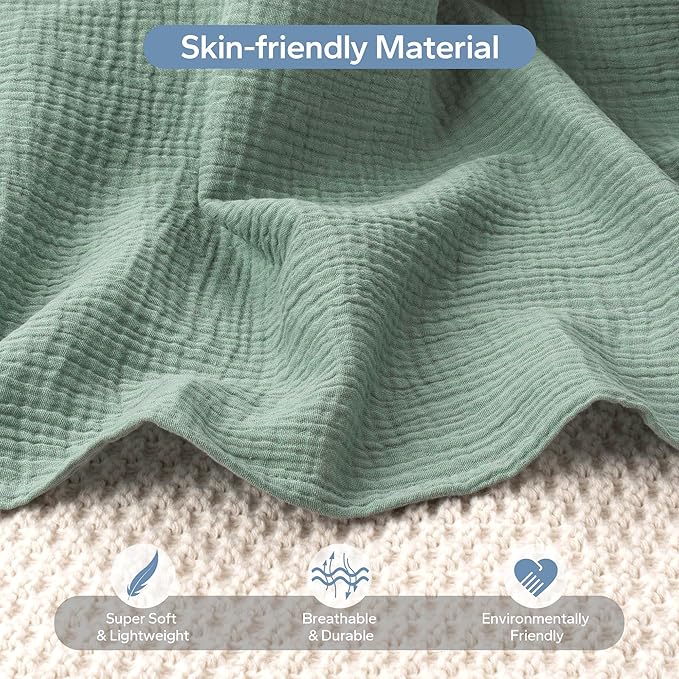 SERAPHY 100% Muslin Cotton Car Seat Cover Baby, Universal Carseat Covers, Breathable Baby Car Seat Canopy for Boys Girls, Soft Infant Car Seat Cover for Summer —Green