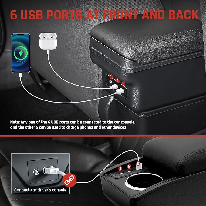 YJYWZH Car Armrest Storage Box for Hyundai Accent Solaris Verna 2017-2020 Double-Layer Car Center Console Armrest Box with 6 USB Ports and Cup Holder for Car Accessories(Red Thread)
