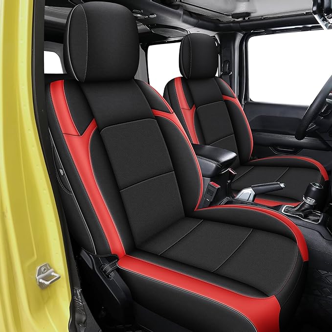 AOMSAZTO Custom Fit Seat Covers for Jeep Wrangler: JL 2018 2019 2020 2021 2022 2023 2024 4-Door Waterproof Leather Car Seats Cover Full Set