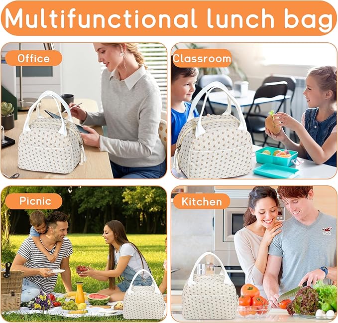 Lunch Bag for Women Insulated Lunch Box Cute Corduroy Lunch Tote Bags Reusable Large Capacity Cooler Bag for Travel Work Picnic