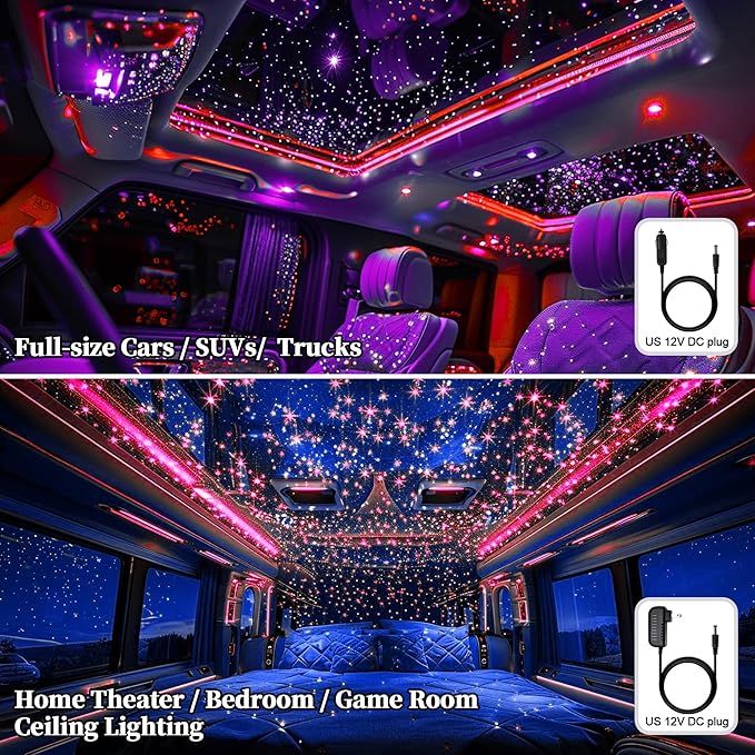 VASTFIRE Dual-Color Starlight Headliner Kit - 1000 Fibers Music Sync 32W RGBW Fiber Optic Car Ceiling Lights for Trucks, SUVs, Jeep Wrangler (2018-2024) | Twinkle Effects | Bluetooth App Control