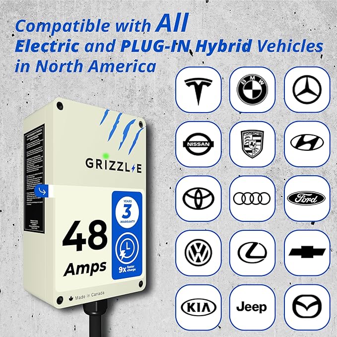 Grizzl-E 48A Ultimate Level 2 Fastest 48A Electric Vehicle (EV) Charger, UL Tested and Certified, Metal Case, Indoor/Outdoor Electric Car Fast Charging Station, Hardwired, Ultra Edition, NACS