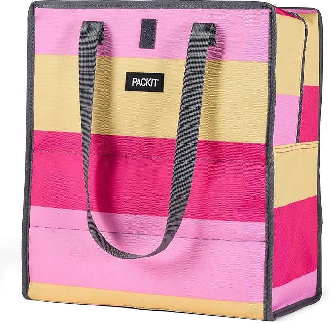 PackIt Freezable Grocery Tote, with EcoFreeze Technology, Foldable, Reusable, Zip Closure, Dual Handles