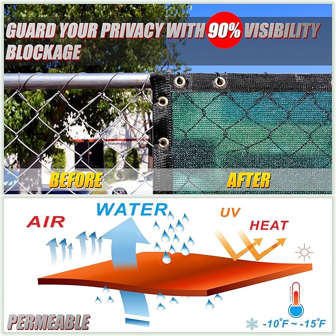 ColourTree 6' x 5' Black Fence Privacy Screen Windscreen Cover Fabric Shade Netting Mesh Cloth - Commercial Grade 170 GSM - Cable Zip Ties Included - We Make Custom Size