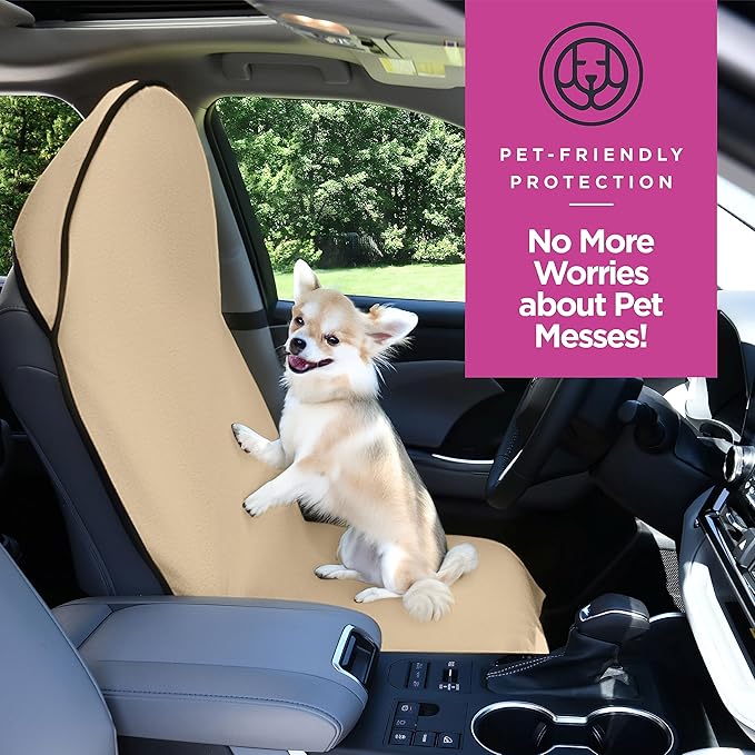 lebogner Waterproof Sweating Car Seat Cover for Post Gym Workout, Running, Swimming, Beach and Hiking, Universal Fit Anti-Slip Bucket Seat Protector for Cars, SUVs and Trucks, Machine Washable, Beige