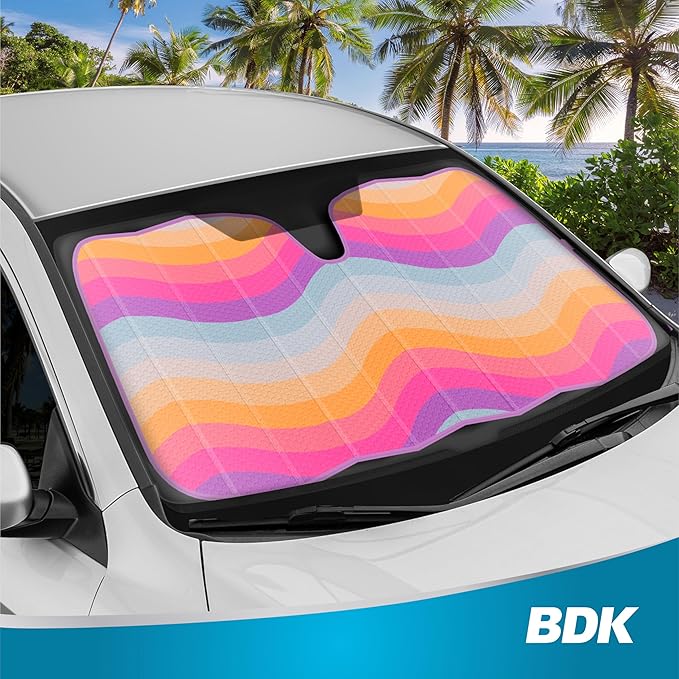 BDK Retro Wave Automotive Windshield Sunshades Accordion Folding Style - Windshield Sun Shade Auto Shade for Cars Trucks SUVs Vans Sun Visor Protector to Block UV Rays – Keeps Vehicle Cool 58” x 27”