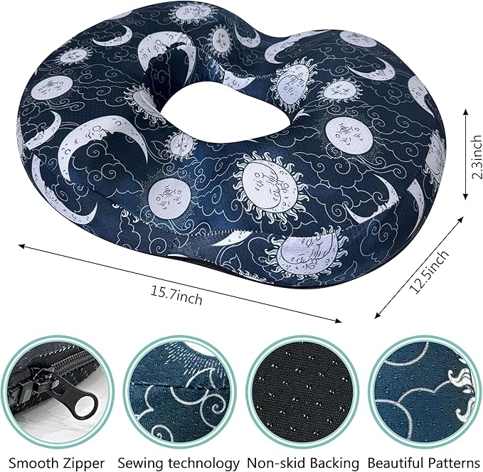 Donut Center Hole Hemorrhoid Pillow Memory Foam Hemorrhoids Seat Cushion for Tailbone or Coccyx Pain Relief Home Office Desk Chair Car Seat Cushions for Women Postpartum Pregnancy (Cyan)