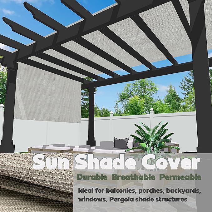 Alion Home Sun Shade Privacy Panel with Grommets and Hems on 4 Sides for Patio, Awning, Window, Pergola or Gazebo. Smoke Tan(16' X 6')