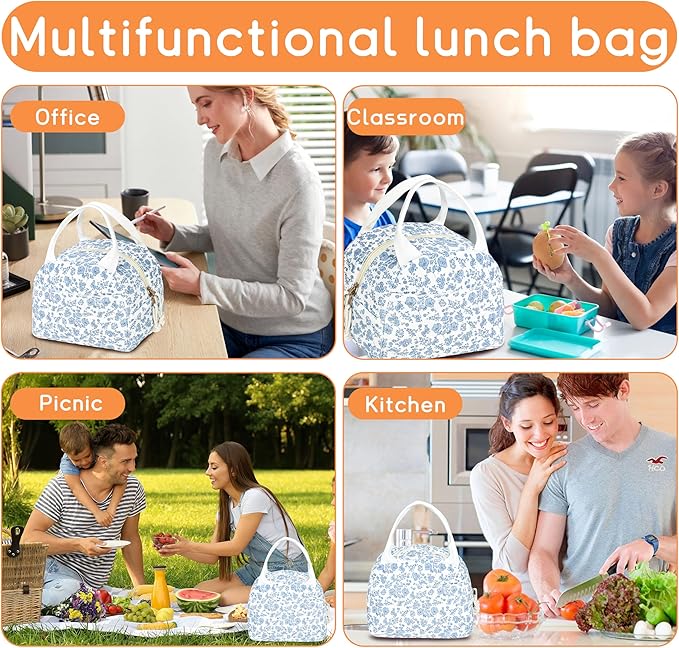 Lunch Bag for Women Insulated Lunch Box Cute Corduroy Lunch Tote Bags Reusable Large Capacity Cooler Bag for Travel Work Picnic