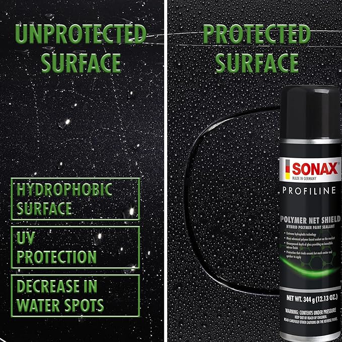 SONAX Polymer Net Shield 223300 | Aerosol-Based Polymer Spray Sealant for Paint Protection | Up to 6 Months of Protection | UV, Acid Rain & Contaminant Defense | Easy Application & High Gloss | 340ml