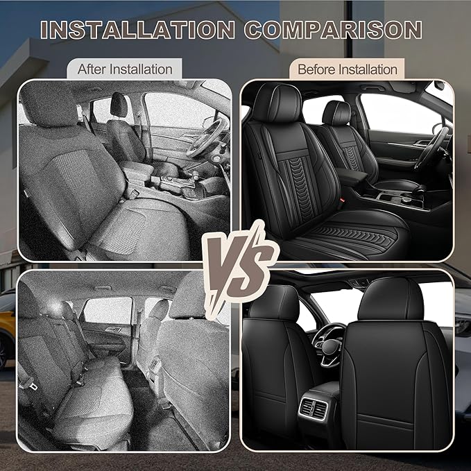 TTX LIGHTING for Jeep Compass 2012-2026 Seat Covers: Waterproof Leather Seat Protector with Airbag Compatible (2 Front Seats,Black)