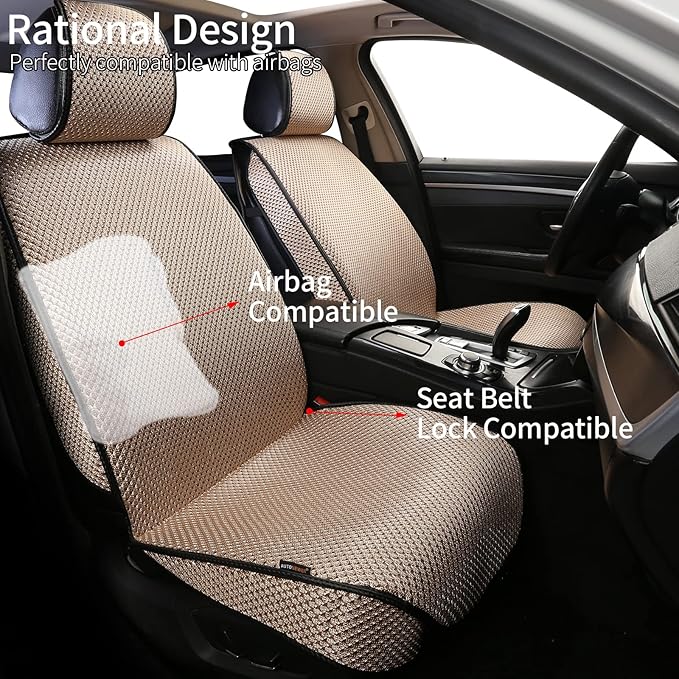 Auto Newer 2PCS Luxury Breathable Car Seat Cover,Front Car Seat Protector, Fit Four Seasons of Universal Automotive Vehicle Cushion Cover, Compatible with 90% Cars,SUV,Trucks (Gold Beige,Front Seats)