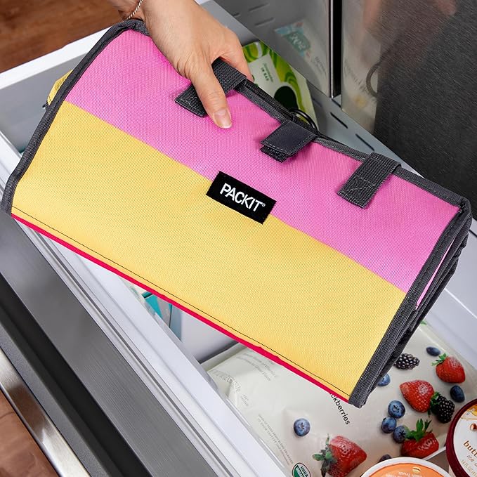 PackIt Freezable Grocery Tote, with EcoFreeze Technology, Foldable, Reusable, Zip Closure, Dual Handles