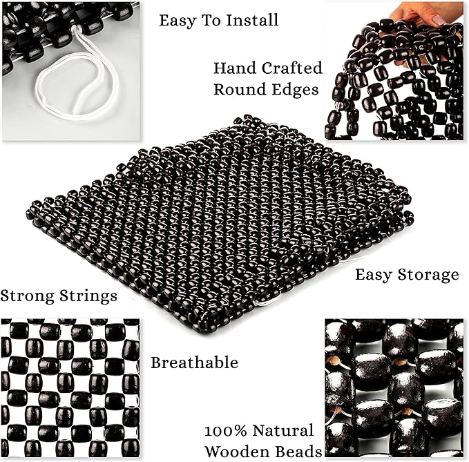 Zento Deals Bead Seat Cover Black Royal Wood Massage Cool Premium Comfort Cushion- Reduces Fatigue The Car or Truck or Your Office Chair