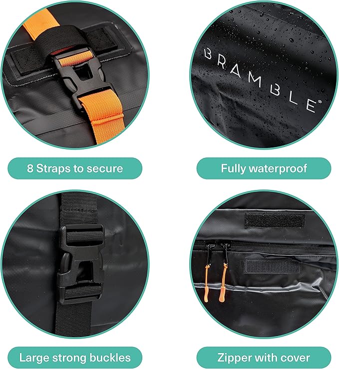 BRAMBLE Strong Car Roof Bag Rooftop Cargo Carrier 20 Cubic Feet, 100% Waterproof & Tear Resistant Car Roof Cargo Carrier, Fit for All Cars with/Without Roof Rack, Include Non-Slip Mat, Hooks, Straps