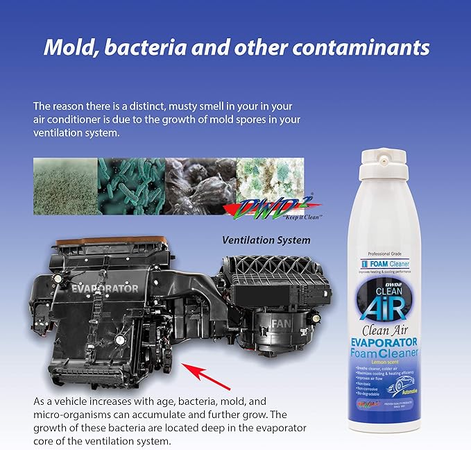 DWD2 Clean AIR® Premium Foaming Automotive Evaporator Coil Cleaner (Unscented) - Renew Your Air Conditioner and Enjoy a Comfortable Driving Experience Today (8.oz)