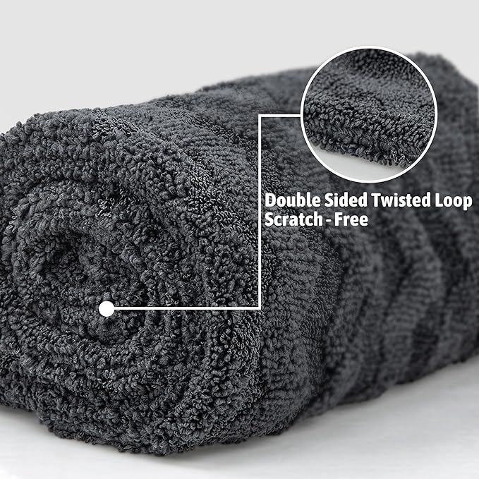 Greenfound Microfiber Towel for Cars, 1000GSM Car Drying Towel, Double Twist Pile & Edgeless Design, No Streaks, Scratches, or Water Spots, Soft and Absorbent, 18"×24", Wave Grey
