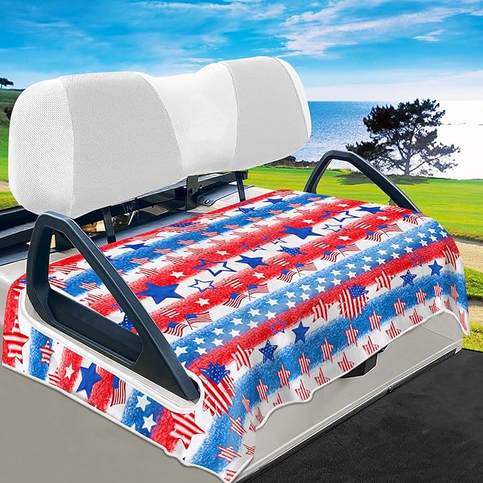 YOKYHOM American Flag Golf Cart Seat Covers for 2/4-Seater, Patriotic USA Seat Towel Blanket Keeps Seats Cool & Clean for Summer, Microfiber Fits EZGO, Club Car, Yamaha, 51"x31"