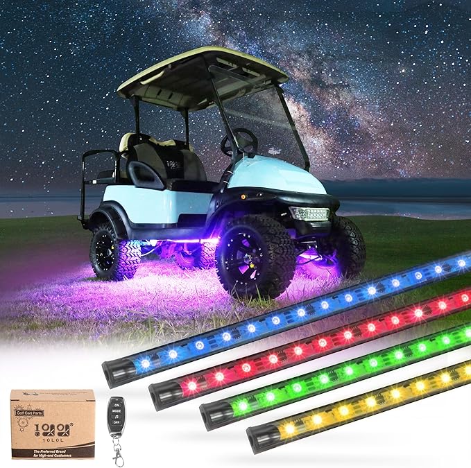 10L0L 4PCS Golf Cart Underglow LED Lights Kit for EZGO Yamaha Club Car, RGB Neon Accent Lighting 24 Modes with Wireless Remote & Music Sync, Waterproof Flexible Tubes 12V-80V Universal Fit
