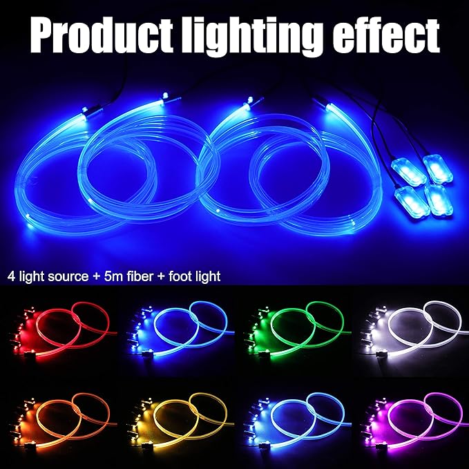 64 Colors Car Ambient Lighting Fiber Optic APP Control Multicoloured Music Car Atmosphere Decorative Lighting Kit 1W DC 12V-24V 5m