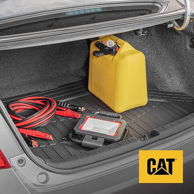 CAT® Large Heavy Duty Rubber Floor Mat & Cargo Trunk Liner for Car, SUV, Van, Sedan, Truck – Trim-to-Fit, All-Weather Deep Dish Ridges for Dirt Protection, Front and Rear Mats Black