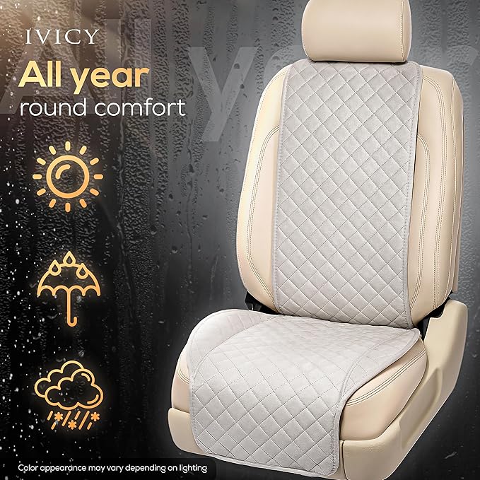 IVICY Faux Suede Front Car Seat Cover – Durable, Non-Slip Seat Protector for Cars – 1 Unit, Light Gray