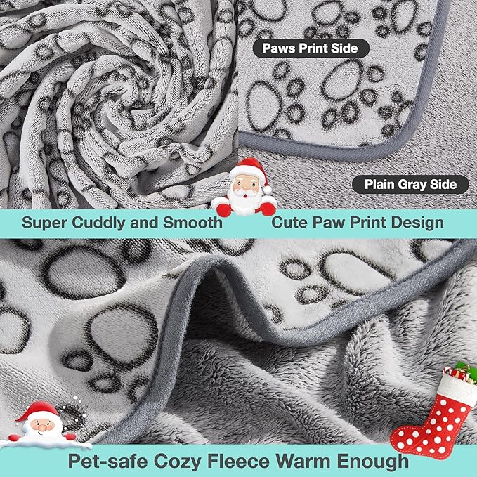 Stuffed Premium Soft Dog Blanket, with Flannel Grey Cute Paw Print, 43 * 66 inches Medium Large Size, Self Warming Cat Blanket Puppy Supplies Dog Products Stuff Essentials