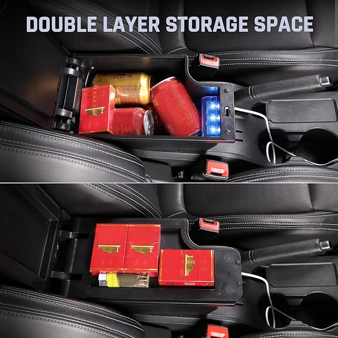 YJYWZH Car Armrest Storage Box for Toyota Hilux Center Storage Box Organizer Interior Hand Centre Consoles with 3 USB Port Arm Rest Double-Layer Accessories