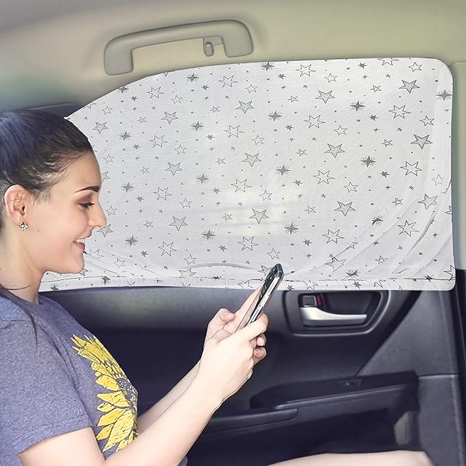 EcoNour Printed Baby Car Window Shades for Side Windows | Sun Shade for Heat & UV Protection | Adjustable Elastic Fabric Material | Rear Side Window Sunshade for Car | Pack of 2 (Large 40"x23")