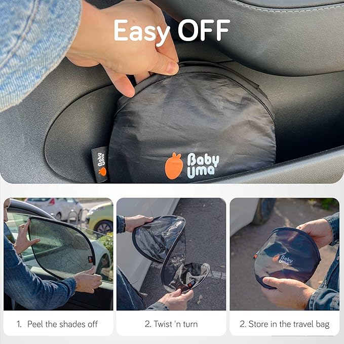 Baby Uma Car Window Shades (2 Pack) - 15.4″ x 25.8″, UPF 50+ Car Window Covers, 99% UVB + 94% UVA Protection, Static Cling Sun Shade with Travel Bag (Large)