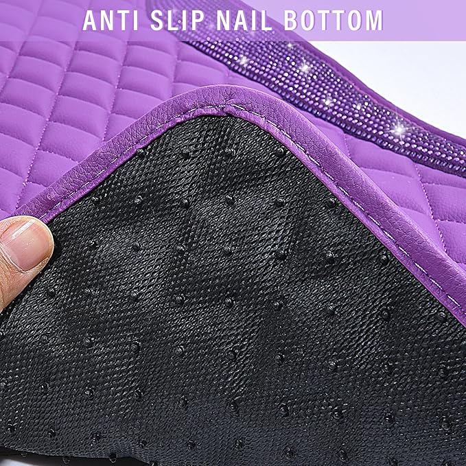 CAR PASS Bling Leather Car Mats Shining Diamond Floor Mats Crystal Rhinestone Sparkly Glitter Carpet Anti-Slip Waterproof Pad Universal Fit for Automotive SUV, Sedan, Van, 5pcs Girl Women, Purple