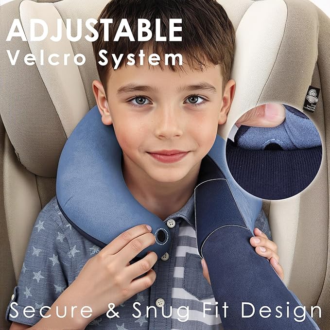 Kids Travel Neck Pillow, Toddler Travel Pillow for Car & Airplane and Head & Chin Support, Comfortably Travel Neck Pillow for Road Trip Sleeping, Gifts for Toddler/Child/Kids (Light Blue & Dark Blue)