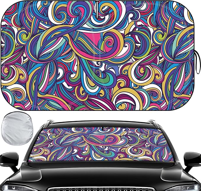 Windshield Sun Shade, Car Sun Shade Windshield, Reflector Sunshade Offers Ultimate Protection for Car Interior, Reflective Polyester Blocks Heat for Sedans, Mini SUVs, Hatchbacks - 57 x 31.5 inches