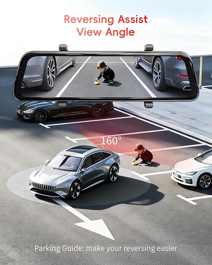12" 4K Mirror Dash Cam with STARVIS 2 Sensor,View Rear Mirror Camera 2.5K with Back Seat Car Baby Monitor 1080P,Built-in 5.8G WiFi GPS, APP Control,Night Vision,for Family Car Safety