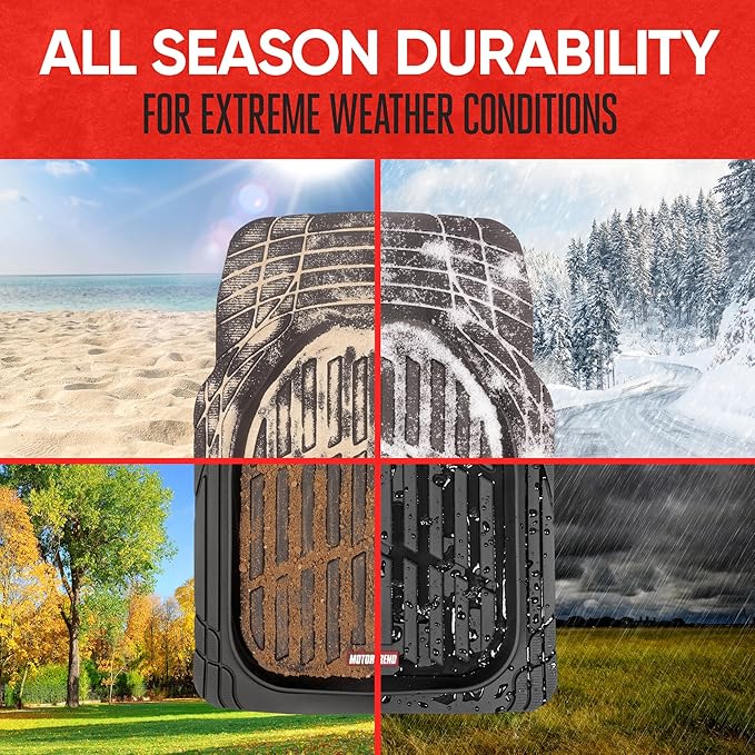 Motor Trend FlexTough™ Deep Dish Contours Rubber Car Floor Mats with Trunk Mat Cargo Liner, Front & Rear Combo Set fits Most Car SUV Van Coupe Sedan, Heavy Duty All Weather Trim to Fit