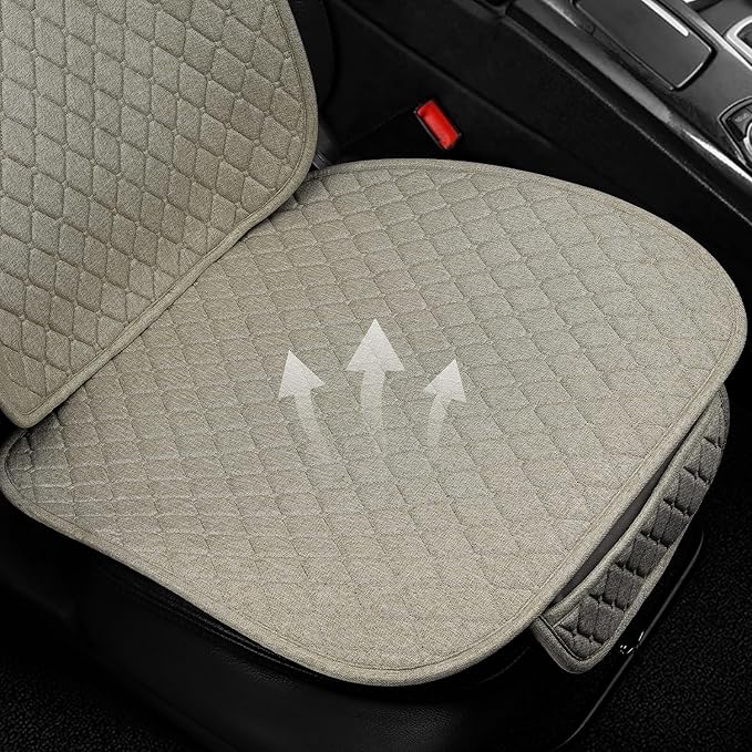 1 Pack Linen Car Seat Cover Front Seat Covers Soft & Breathable Front Premium Covers with Non-Slip Protector Universal Fits Most Automotive, Vans, SUVs, Trucks (1Pack Beige)