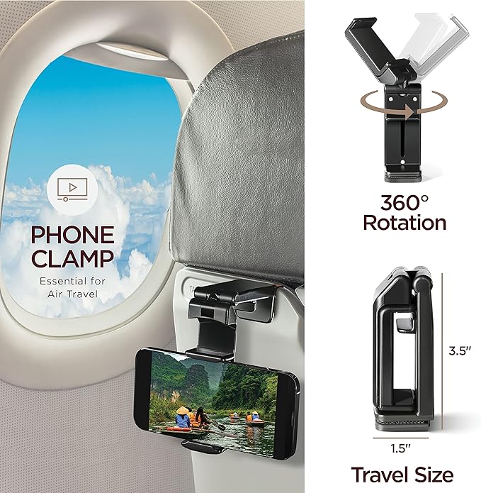 Homeify Airplane Neck Pillow Includes Travel Pillow + Airplane Phone Holder Mount + Eye Masks + Earplugs for Travel, 100% Pure Memory Foam Travel Pillow, 4 Pc Travel Kit, 2 Pack