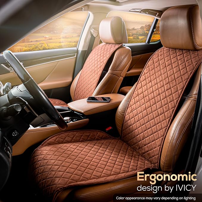 IVICY Faux Suede Front Car Seat Cover – Durable, Non-Slip Seat Protector for Cars – 1 Unit, Brown