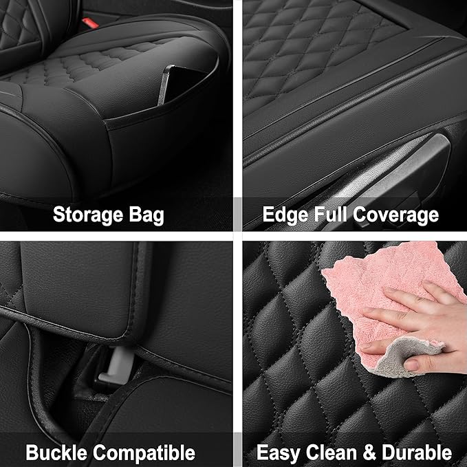 Car Seat Covers Front Pair,Universal Fit for Most Cars,SUV,Sedans and Pick-up Trucks,Automotive Faux Leather Vehicle Cushion Covers(Front Pair,Black)