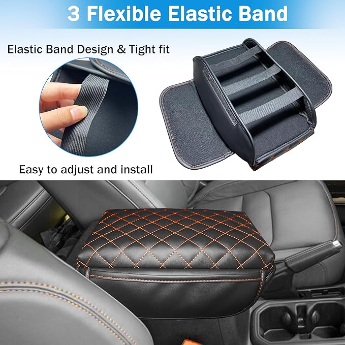 Center Console Cover for Jeep Wrangler JL 2018-2026 & Gladiator JT 2020-2026 1.2in Thickness Armrest Cover Leather Arm Rest Lid Protector Cushion Pad with Stroage Pockets Interior Accessories (Orange)