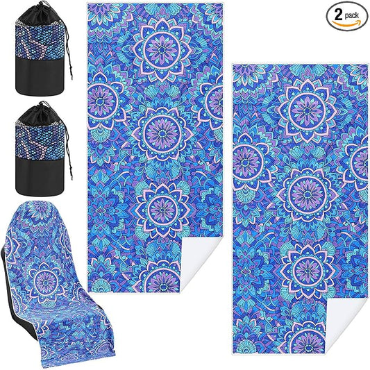 2 Pack Car Seat Towel Covers with Storage Bag 63 x 32 Inch Athletic Running Towel Seat Sweat Washable Non Slip Cover Gift for Car Outdoor Sport Activities (Mandala)