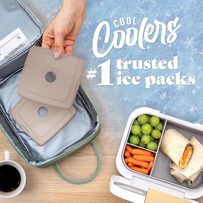 Cool Coolers by Fit & Fresh Slim Ice Packs, Quick Freeze Reusable Ice Packs for Lunch Boxes & Coolers, Long-Lasting, Space Saving Lunch Ice Packs, Taupe, 4Pk