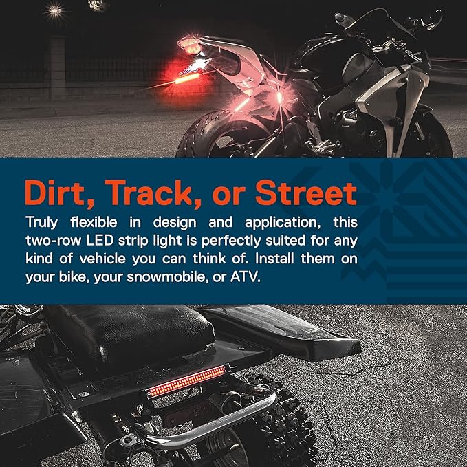 TRUE MODS 1pc 8" LED Motorcycle Turn Signal & Brake Taillight Strip [Waterproof] [Dual Row] [RED Tail & Brake] [AMBER Sequential Blinker] Self Adhesive Surface Mount Flexible Lamp for ATV Dirt Bike