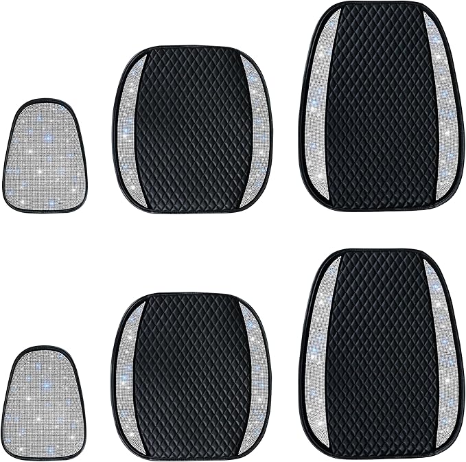Bling Crystal Rhinestones Car Front Seat Covers for Womens Shining Diamond Seat Protectors, Anti-Slip Bottom Seat Cushion Covers for Auto Universal Fit Interior Accessories White 2Seats