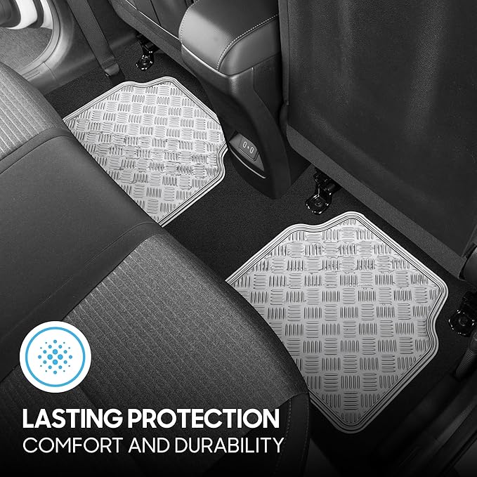 BDK Metallic Chrome Car Floor Mats All-Weather Universal Fit Automotive Floor Mats for Cars SUVs, Floor Mats for Trucks, Car Mats Full Set Front & Rear, Non-Slip Backing - Silver
